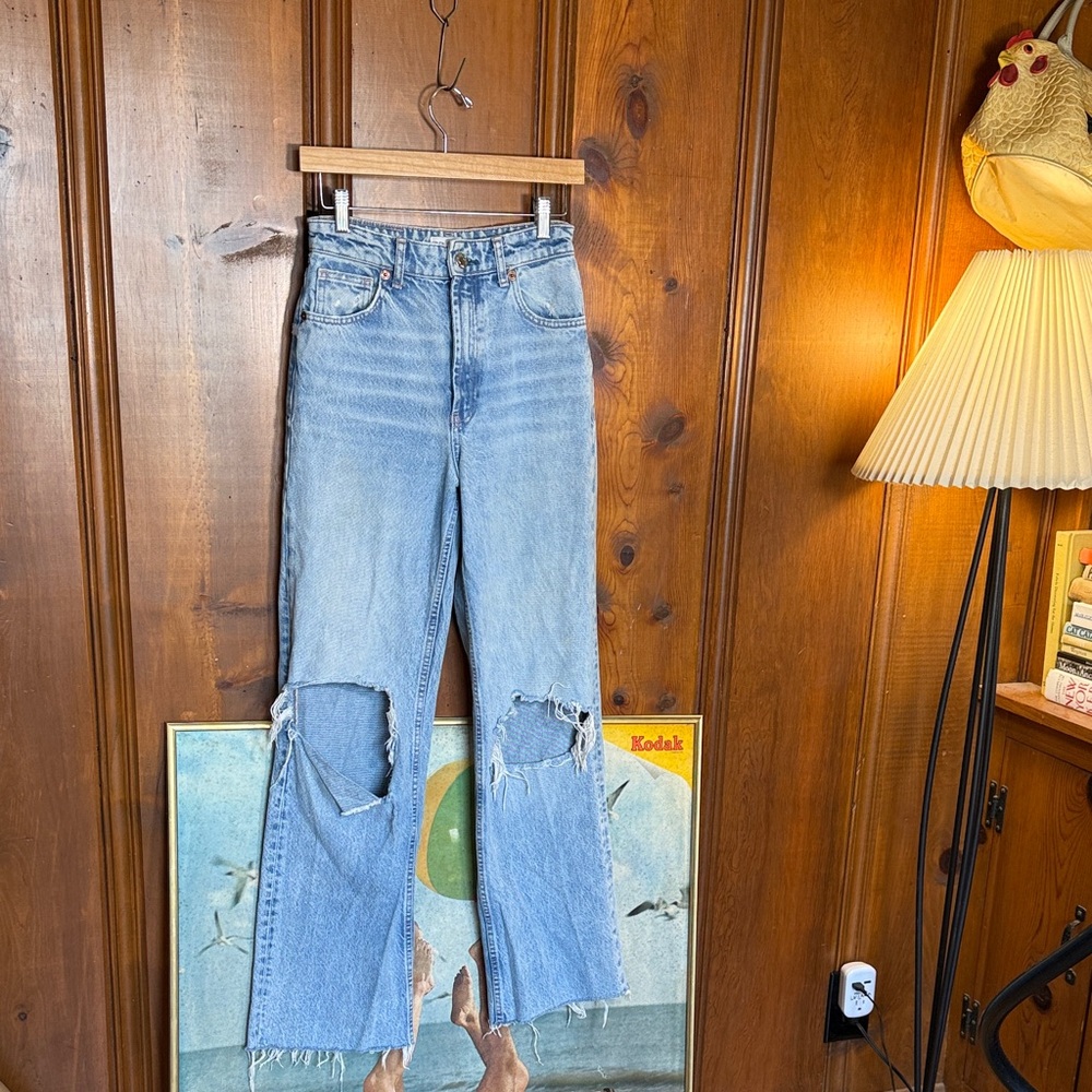 Zara High Rise Classic Light Blue Straight Leg Jeans